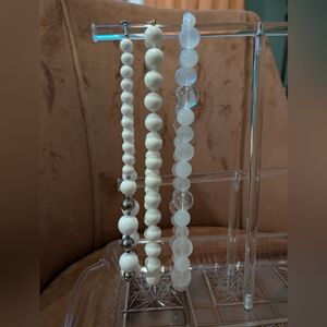 White, clear and silver chunky beaded necklaces